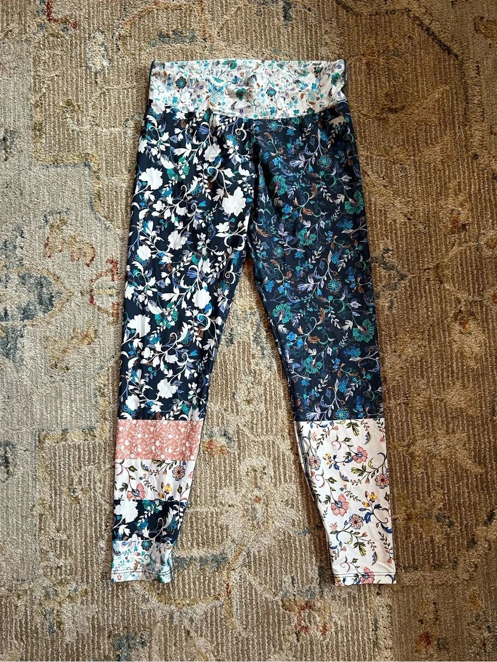 Running Bare Floral Patchwork Leggings - Navy, White, Pink, Teal